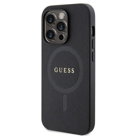 Etui Guess GUHMP14LPSAHMCK na iPhone 14 Pro - czarne Saffiano MagSafe
