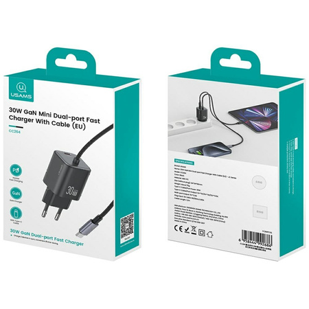USAMS ŁADOWARKA 30W GAŃ DO LIGHTNING IPHONE 11 12 13 14 15 SZYBKA ŁADOWARKA