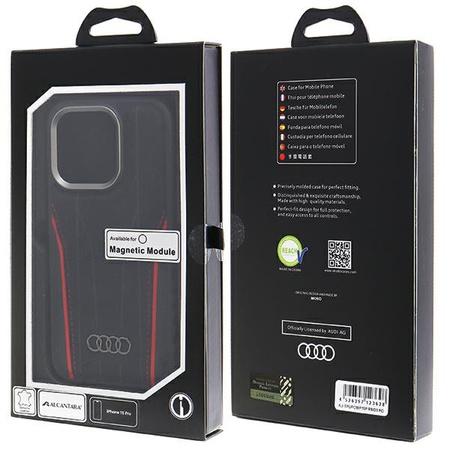 Audi Genuine Leather MagSafe iPhone 15 Pro 6.1 czarno-czerwony/black-red hardcase AU-TPUPCMIP15P-R8/D3-RD