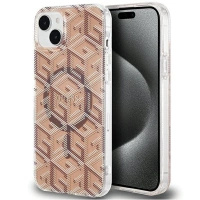 Etui Guess IML GCube MagSafe na iPhone 15 Plus / 14 Plus - brązowe