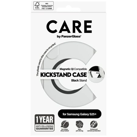 Etui CARE by PanzerGlass Feature Black Kickstand & QI do Samsung Galaxy S25+ - przezroczysty