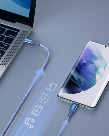 INNOSTYLE POWERFLEX KABEL USB-C SZYBKIE ŁADOWANIE DO IPHONE SAMSUNG 3A 60W KEVLAR 2M NIEBIESKI
