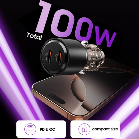 TECH-PROTECT ŁADOWARKA SAMOCHODOWA 2-PORT USB DO TELEFONÓW SAMOCHÓD PD 100W