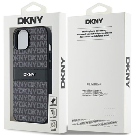 DKNY ETUI DO IPHONE 15 PLUS 14 PLUS HARDCASE LEATHER MONO STRIPE METAL LOGO