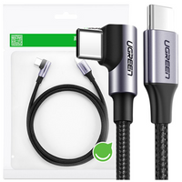 Ugreen kątowy kabel przewód USB Typ C - USB Typ C Power Delivery 60 W 20 V 3 A 2 m czarno-szary (US255 50125)