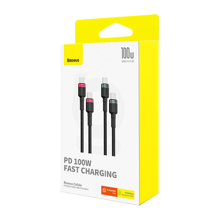 BASEUS ZESTAW KABLI USB-C DO USB-C 100W 2 SZTUKI 1M DO SZYBKIEGO ŁADOWANIA