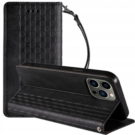 Magnet Strap Case etui iPhone 14 Pro pokrowiec z klapką portfel mini smycz podstawka czarne