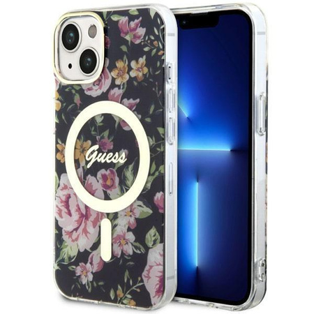 Etui Guess GUHMP14MHCFWSK na iPhone 14 Plus 6.7" - czarne Flower MagSafe