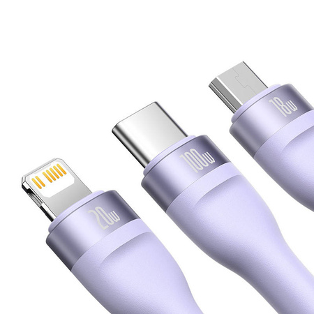 BASEUS KABEL PRZEWÓD 3W1 DO LIGHTNING IPHONE 12 13 14 USB-C MICRO 100W 1.5M