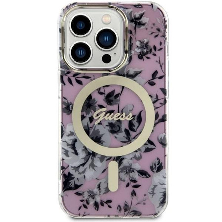 Etui Guess GUHMP14LHCFWSP na iPhone 14 Pro - różowe Flower MagSafe