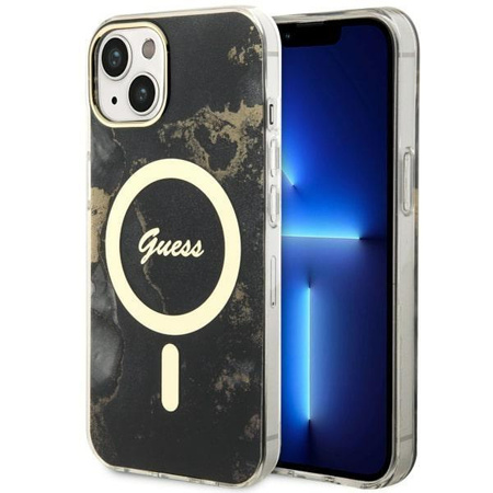 Etui Guess GUHMP14MHTMRSK na iPhone 14 Plus 6.7" - czarne Golden Marble MagSafe