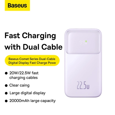 Powerbank Baseus Comet Series z wyświetlaczem 20000mAh 22.5W - fioletowy + kabel USB-A / USB-C