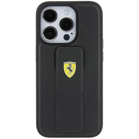 Etui Ferrari Grip Stand Metal Logo na iPhone 15 Pro Max - czarne
