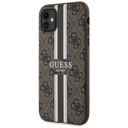 Etui Guess GUHMN61P4RPSW na iPhone 11 / Xr - brązowe 4G Printed Stripes MagSafe