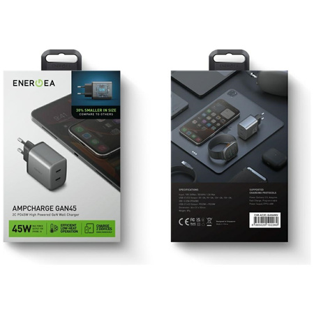 ENERGEA ŁADOWARKA SIECIOWA AMPCHARGE GAN45 2XUSB-C PD PPS QC3.0 45W
