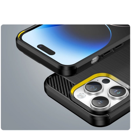 HURTEL ETUI CARBON CASE DO IPHONE 14 PRO POKROWIEC ELASTYCZNY NA TYŁ ŻELOWY
