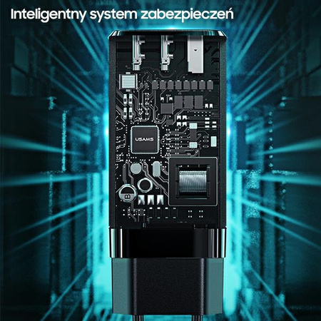 USAMS ŁADOWARKA SIECIOWA 65W 2XUSB-C DO IPHONE 12 13 14 15 PD FAST CHARGING