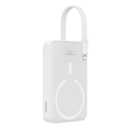Powerbank Baseus Magnetic Mini MagSafe 10000mAh 20W z wbudowanym kablem Lightning - biały + kabel Baseus Simple Series USB-C - USB-C 60W 0.3m