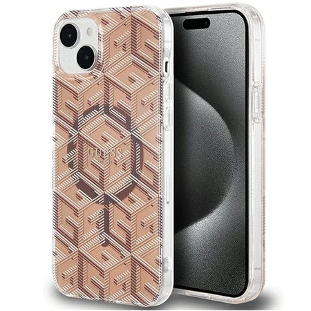 Etui Guess IML GCube MagSafe na iPhone 15 Plus / 14 Plus - brązowe
