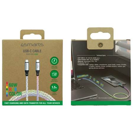 4SMARTS KABEL USB-C 60W 1.5M DO TELEFONÓW LAPTOPÓW PRZEWÓD SZYBKIE