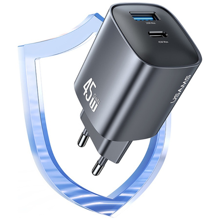 USAMS ŁADOWARKA SIECIOWA CC290 T66 45W DO TELEFONÓW USB-A USB-C GŁADKA