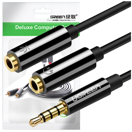 Ugreen kabel przewód rozdzielacz słuchawkowy mini jack 3,5 mm - 2 x mini jack 3,5mm (mikrofon + wyjście stereo) czarny (AV141)