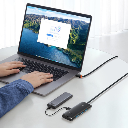 Baseus Lite Series przejściówka HUB USB Typ C - 4x USB 3.0 2m czarny (WKQX030501)