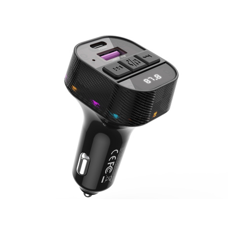 XO transmiter FM BCC17 Bluetooth MP3 ładowarka samochodowa 30W czarna + kabel USB-C - USB-C