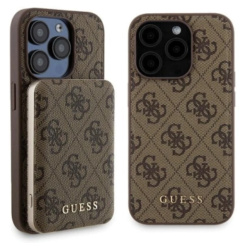 Zestaw Guess GUBPM5P15L4GEMGW iPhone15 Pro 6.1 hardcase + Powerbank 5000mAh MagSafe brązowy/brown 4G Metal Logo