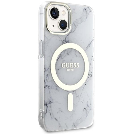 Etui Guess GUHMP14MPCUMAH na iPhone 14 Plus 6.7" - białe Marble MagSafe