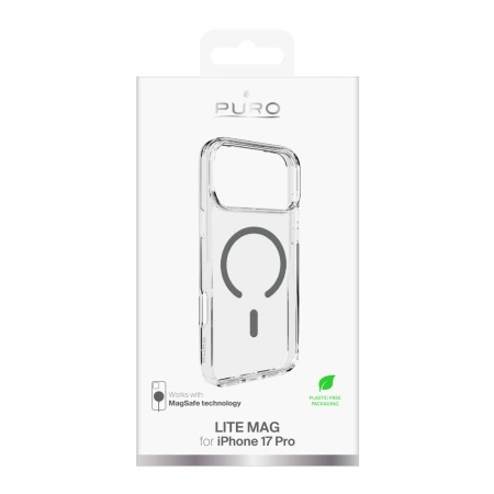 Etui Puro Lite Mag TPU+PC kompatybilne z MagSafe na iPhone 17 Pro - przezroczyste z szarym pierścieniem