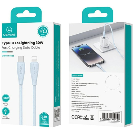 USAMS KABEL USB-C DO LIGHTNING 30W DO APPLE IPHONE 11 12 13 14