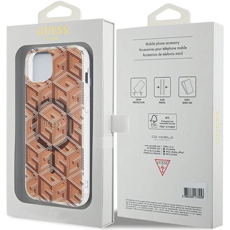 Etui Guess IML GCube MagSafe na iPhone 15 Plus / 14 Plus - brązowe