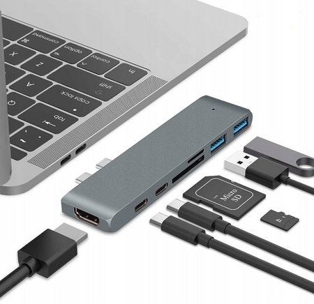 Adapter do komputera CO2, Hub 7w1 do Apple, do MacBook Pro / Air Retina, space gray