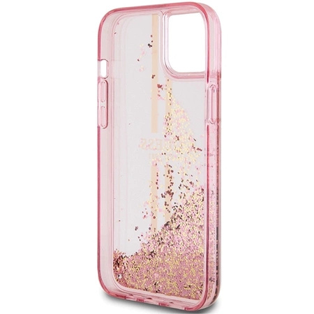 Etui Guess Liquid Glitter Gold Stripes na iPhone 15 Plus / 14 Plus - różowe