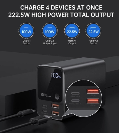 Powerbank Choetech B635BK 2xUSB-A / 2xUSB-C 27000mAh - czarny