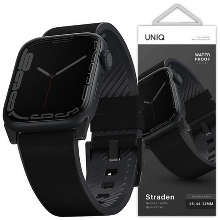 UNIQ pasek Straden Apple Watch Series 4/5/6/7/8/SE/SE2/Ultra 42/44/45mm. Leather Hybrid Strap czarny/black