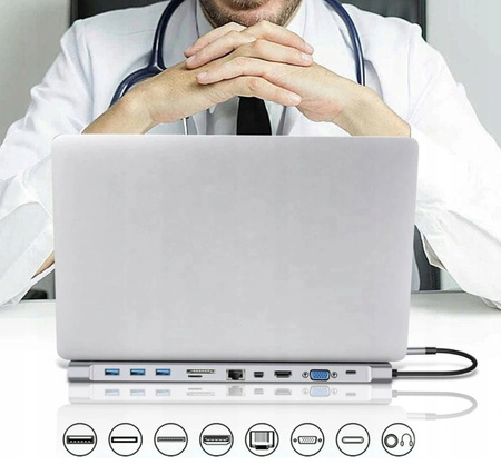 Adapter do komputera CO2, HUB 10w1 USB-C Gigabit RJ-45 HDMI 4K do Macbooka M1 0107