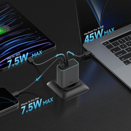 CUKTECH ŁADOWARKA SIECIOWA CUKAD653EUGR 65W DO APPLE TELEFONÓW 2x USB-C 1x