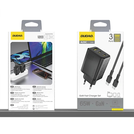 DUDAO ŁADOWARKA SIECIOWA 65W GAŃ DO TELEFONÓW 1 USB-C Z KABLEM