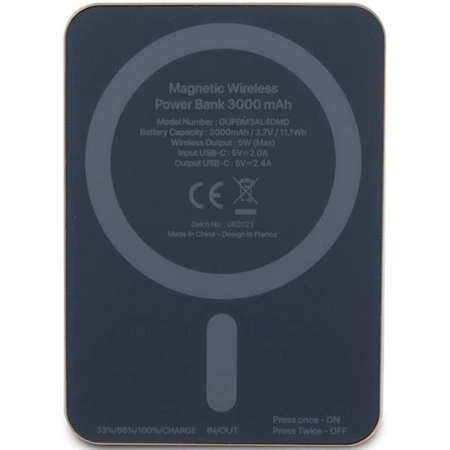 Powerbank indukcyjny Guess MagSafe Metal Script Logo 5W 3000mAh - złoty
