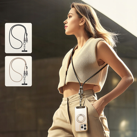 MCDODO SMYCZ DO TELEFONU NA SZYJE WKŁADKA CROSSBODY CZARNA KABEL DO IPHONE