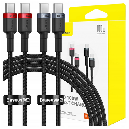 BASEUS ZESTAW KABLI USB-C DO USB-C 100W 2 SZTUKI 1M DO SZYBKIEGO ŁADOWANIA