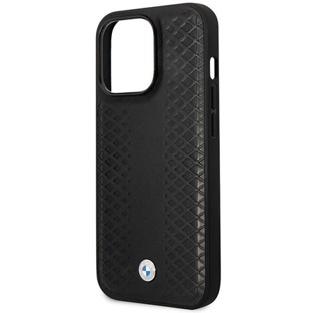 Etui BMW BMHMP14L22RFGK na iPhone 14 Pro - czarne Leather Diamond Pattern MagSafe