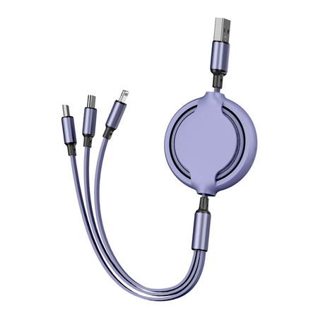 KABEL USB 3W1 ZWIJANY USB-C DO IPHONE MICRO USB TYP C ŁADOWARKA PŁASKI 1M