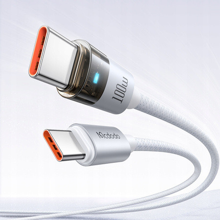 MCDODO KABEL USB-C SZYBKIE ŁADOWANIE USB TYP C 5A 100W 1M LED BIAŁY