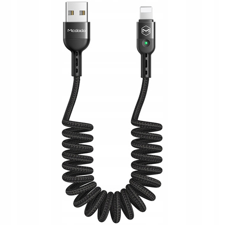 MCDODO KABEL USB LIGHTNING SPIRALNY SPRĘŻYNOWY SZYBKI DO IPHONE 14 LED 2M