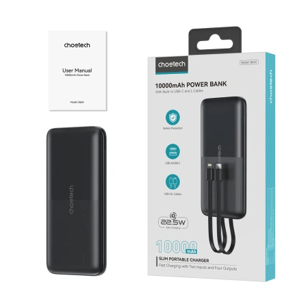 CHOETECH POWERBANK B654 10000MAH DO MICRO USB DO LIGHTNING Z WBUCZONYM