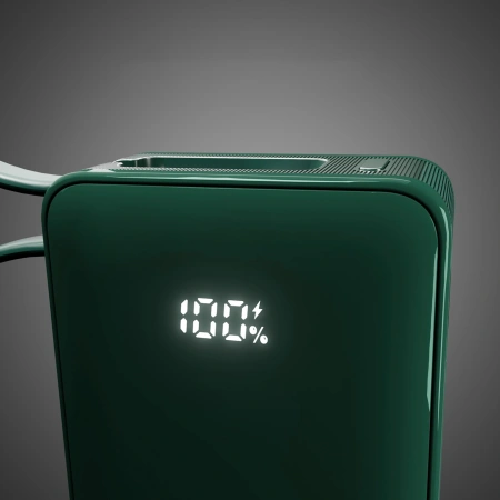 Powerbank SBS 10000 mAh 20W z wbudowanym kablem USB-C i wyświetlaczem cyfrowym - zielony