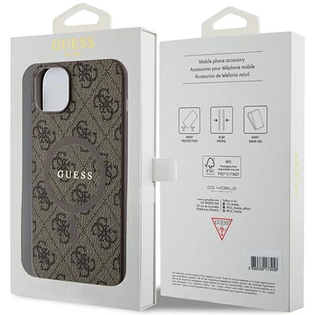 Etui Guess 4G Collection Leather Metal Logo MagSafe na iPhone 15 / 14 / 13 - brązowe